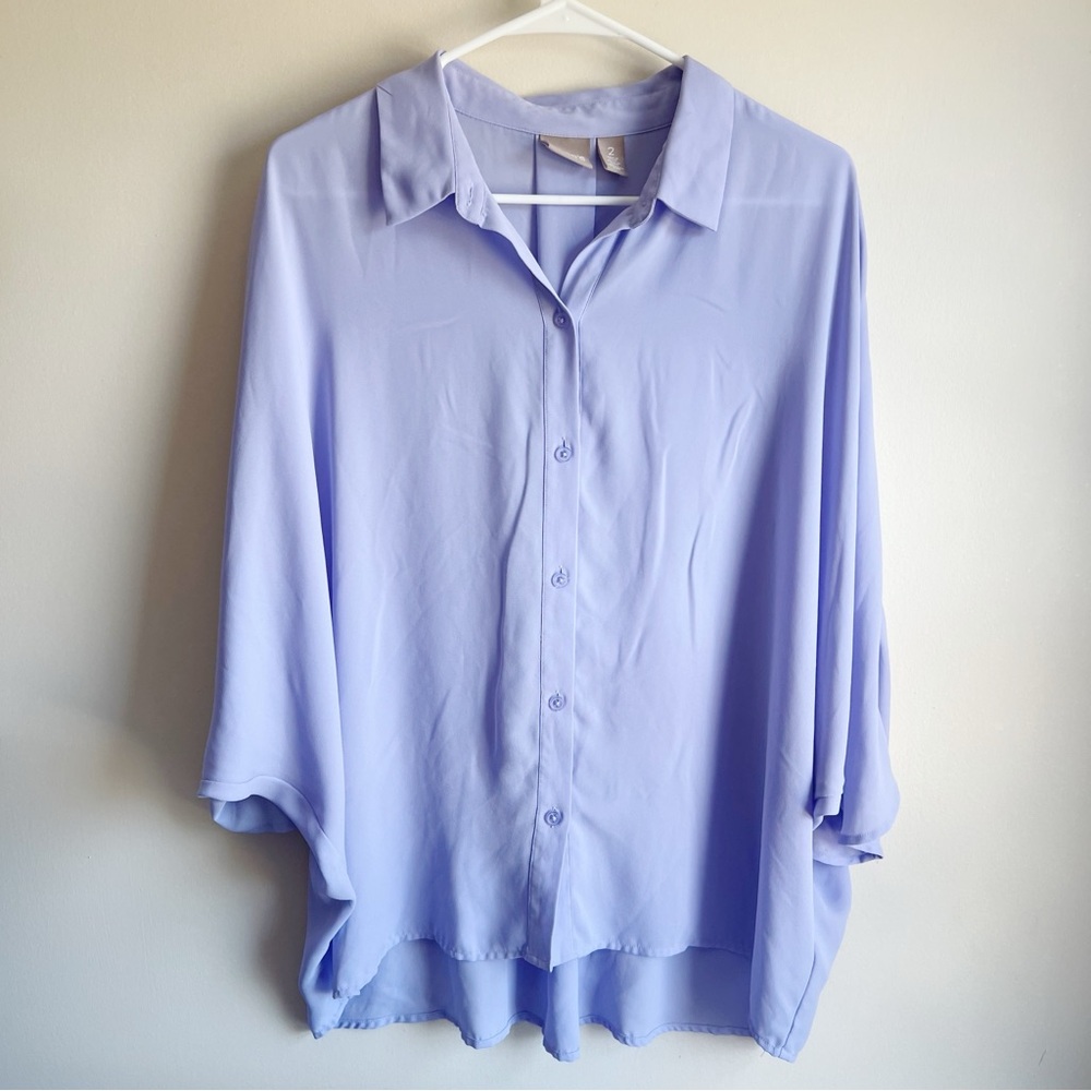 Chicos Purple Dolman 3/4 Sleeve Lagenlook Button Boho Blouse 2